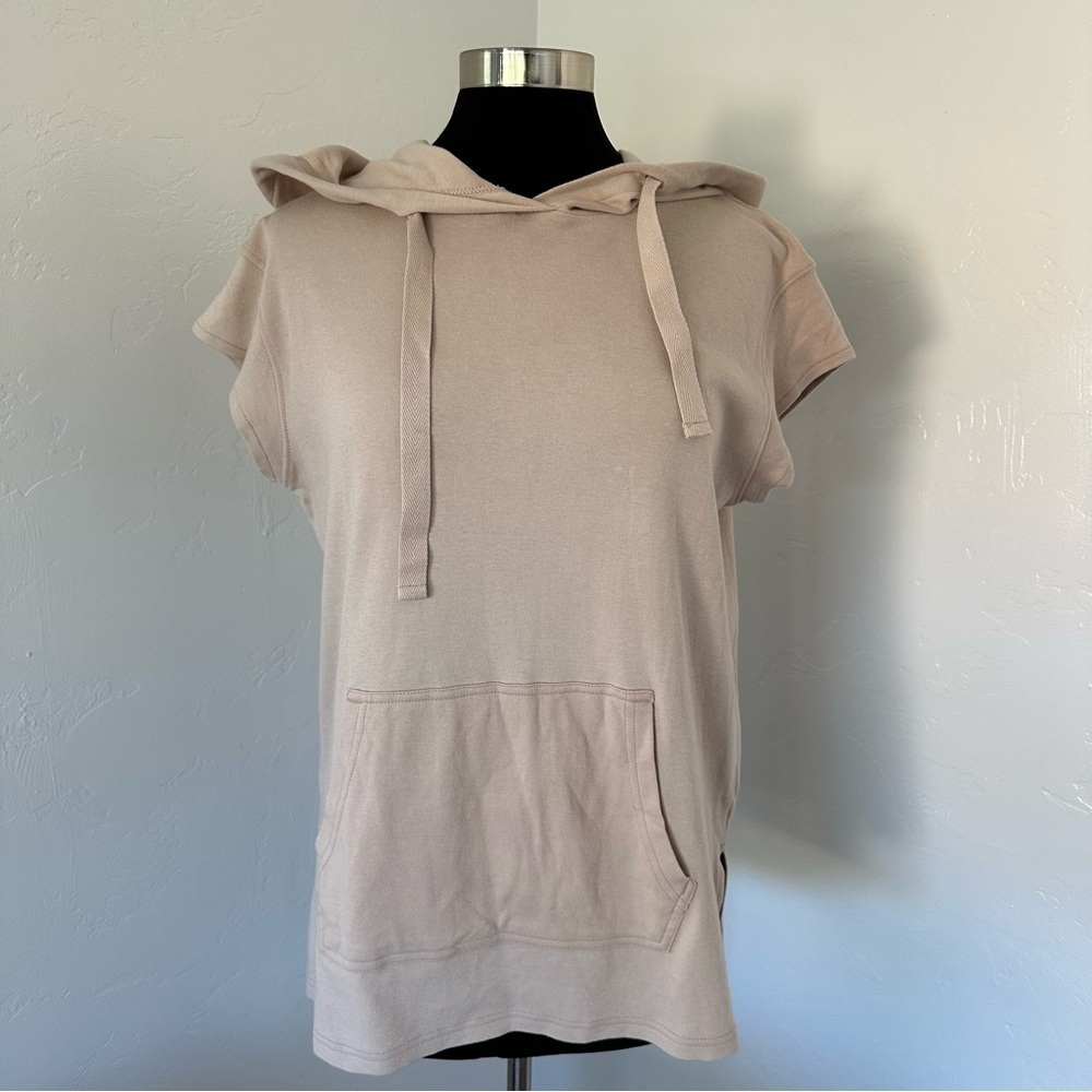 Pact Savannah Short Sleeve One pocket Cream Hoodie Top Size S